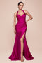 Ladivine CD796 Satin Fitted Long Halter Gown with Side Slit