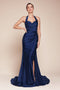 Ladivine CD796 Satin Fitted Long Halter Gown with Side Slit