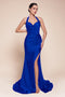 Ladivine CD796 Satin Fitted Long Halter Gown with Side Slit