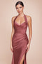 Ladivine CD796 Satin Fitted Long Halter Gown with Side Slit