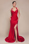 Ladivine CD796 Satin Fitted Long Halter Gown with Side Slit