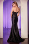 Ladivine CD797 Appliqué Satin Strapless Gown with Slit