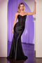 Ladivine CD797 Appliqué Satin Strapless Gown with Slit