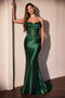 Ladivine CD797 Appliqué Satin Strapless Gown with Slit