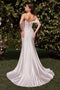 Ladivine CD804W Appliqué Satin Off-Shoulder White Gown