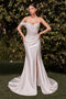 Ladivine CD804W Appliqué Satin Off-Shoulder White Gown