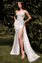 White Applique Fitted Satin Gown by Ladivine CD868W