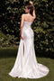 White Applique Fitted Satin Gown by Ladivine CD868W