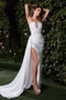 White Fitted Strapless Satin Slit Gown by Ladivine CDS441W