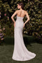 White Fitted Applique Strapless Slit Gown by Ladivine CDS465W