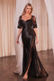 Applique Satin Capelet Slit Gown by Ladivine CDS499