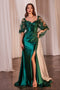 Applique Satin Capelet Slit Gown by Ladivine CDS499