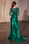 Ladivine CDS506 Appliqué Satin Long-Sleeve Gown with Slit