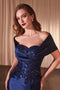 Ladivine CDS507 Satin Off-Shoulder Mermaid Dress with Lace Appliques