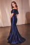 Ladivine CDS507 Satin Off-Shoulder Mermaid Dress with Lace Appliques