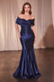 Ladivine CDS507 Satin Off-Shoulder Mermaid Dress with Lace Appliques