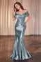 Ladivine CDS507 Satin Off-Shoulder Mermaid Dress with Lace Appliques