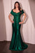 Ladivine CDS507 Satin Off-Shoulder Mermaid Dress with Lace Appliques