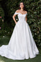 Ladivine CDS513W Satin Off-Shoulder Bridal Ball Gown with Sweep Train and Side Pockets