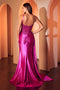 Ladivine CDS524 Appliqué Satin Sleeveless Gown with Slit