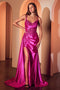 Ladivine CDS524 Appliqué Satin Sleeveless Gown with Slit