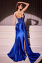 Ladivine CDS524 Appliqué Satin Sleeveless Gown with Slit