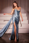 Ladivine CDS526 Beaded Satin Strapless Gown with Slit