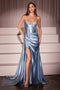 Ladivine CDS526 Beaded Satin Strapless Gown with Slit