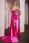 Ladivine CDS526 Beaded Satin Strapless Gown with Slit