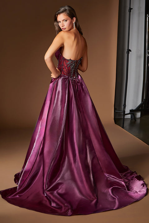 Ladivine CDS568 organza strapless overskirt gown — back view