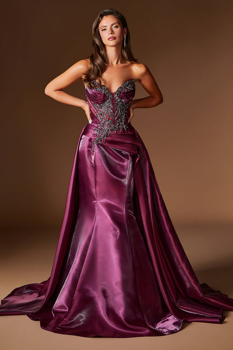 Ladivine CDS568 organza strapless overskirt gown — front view