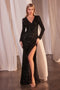 Sequin Fitted Long Sleeve Slit Gown by Ladivine CH054