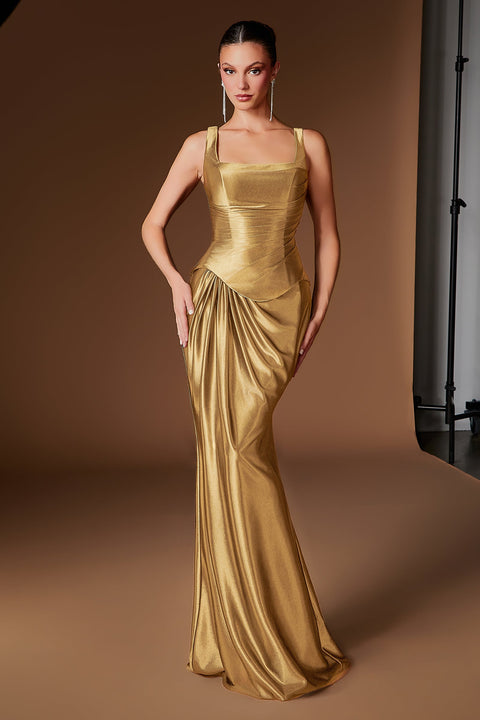 Ladivine CH2604 satin fitted sleeveless gown — front view