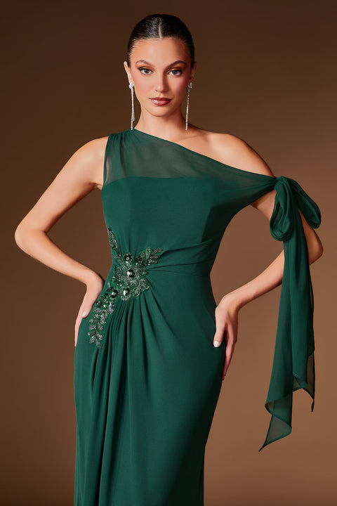 Ladivine CH2612 chiffon fitted one shoulder gown — product view