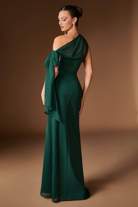Ladivine CH2612 chiffon fitted one shoulder gown — back view