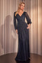 Fitted Long Sleeve Metallic Gown by Ladivine CK2141