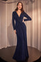 Ladivine CK2989 Fitted Long Sleeve Metallic Gown