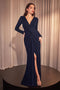 Ladivine CK2989 Fitted Long Sleeve Metallic Gown