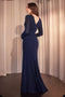 Ladivine CK2989 Fitted Long Sleeve Metallic Gown