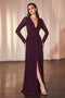 Ladivine CK2989 Fitted Long Sleeve Metallic Gown