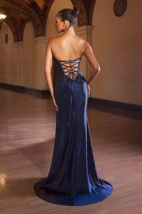 Ladivine CK918 Beaded Fitted Strapless Gown with Elegant Slit