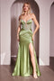 Ladivine CM368 Lace Bodice Satin Strapless Slit Gown