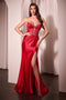 Ladivine CM368 Lace Bodice Satin Strapless Slit Gown