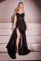 Ladivine CM369 Appliqué Taffeta Strapless Gown with Slit