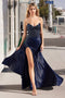 Ladivine CM369 Appliqué Taffeta Strapless Gown with Slit