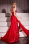 Ladivine CM369 Appliqué Taffeta Strapless Gown with Slit