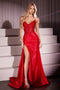 Ladivine CM369 Appliqué Taffeta Strapless Gown with Slit