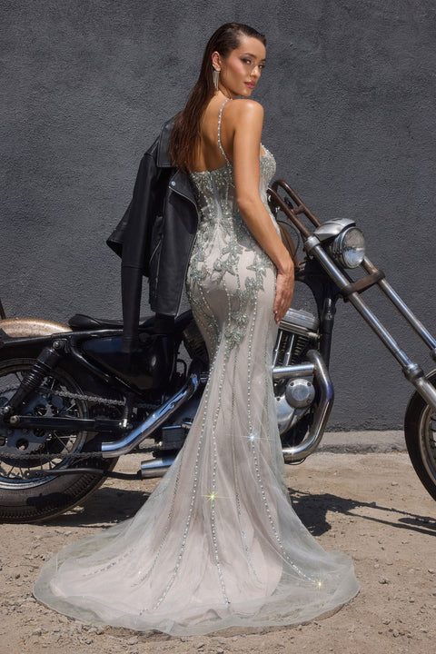 Ladivine CR383 Beaded Fitted Sleeveless Gown with Elegant Silhouette