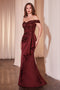 Ladivine CR877 Beaded Satin Fitted Off-Shoulder Gown