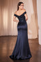 Ladivine CR877 Beaded Satin Fitted Off-Shoulder Gown